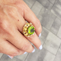 18k gold Peridot floral estate cocktail Ring