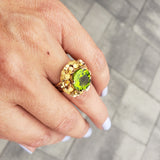 18k gold Peridot floral estate cocktail Ring