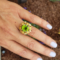 18k gold Peridot floral estate cocktail Ring