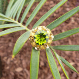 18k gold Peridot floral estate cocktail Ring