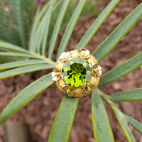 18k gold Peridot floral estate cocktail Ring