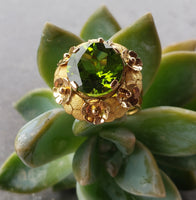 18k gold Peridot floral estate cocktail Ring