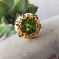 18k gold Peridot floral estate cocktail Ring
