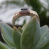 14k gold two tone Garnet estate solitaire DECO Ring - apx 1ct