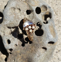 10k gold Victorian Moonstone & seed pearl crescent moon ring