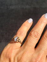 10k gold Victorian Moonstone & seed pearl crescent moon ring