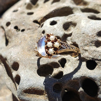 10k gold Victorian Moonstone & seed pearl crescent moon ring