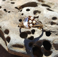 10k gold Victorian Moonstone & seed pearl crescent moon ring