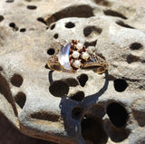 10k gold Victorian Moonstone & seed pearl crescent moon ring