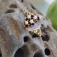 10k gold Victorian Moonstone & seed pearl crescent moon ring