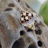 10k gold Victorian Moonstone & seed pearl crescent moon ring