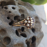 10k gold Victorian Moonstone & seed pearl crescent moon ring