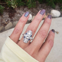 Platinum Diamond & Sapphire estate Art Deco c.1920's filigree glove shield Ring