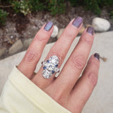 Platinum Diamond & Sapphire estate Art Deco c.1920's filigree glove shield Ring