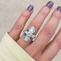 Platinum Diamond & Sapphire estate Art Deco c.1920's filigree glove shield Ring