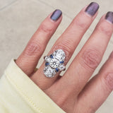 Platinum Diamond & Sapphire estate Art Deco c.1920's filigree glove shield Ring