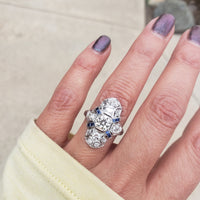 Platinum Diamond & Sapphire estate Art Deco c.1920's filigree glove shield Ring