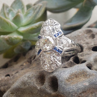 Platinum Diamond & Sapphire estate Art Deco c.1920's filigree glove shield Ring