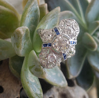 Platinum Diamond & Sapphire estate Art Deco c.1920's filigree glove shield Ring