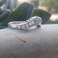 14k white gold 13 round & baguette diamond estate curved band