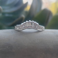 14k white gold 13 round & baguette diamond estate curved band