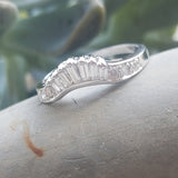 14k white gold 13 round & baguette diamond estate curved band