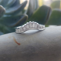 14k white gold 13 round & baguette diamond estate curved band