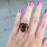 14k gold smokey quartz cocktail estate ring HEART