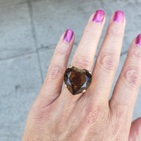 14k gold smokey quartz cocktail estate ring HEART