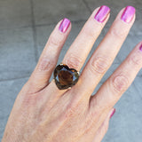 14k gold smokey quartz cocktail estate ring HEART