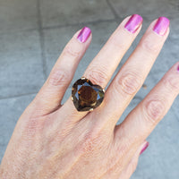 14k gold smokey quartz cocktail estate ring HEART