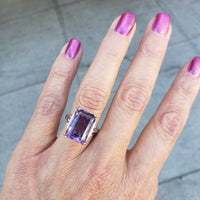 14k white gold emerald cut amethyst estate ring