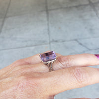 14k white gold emerald cut amethyst estate ring