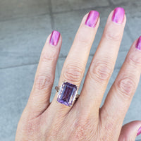 14k white gold emerald cut amethyst estate ring