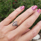 18k gold two diamond Edwardian flower floral glove shield navette ring