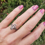 18k gold two diamond Edwardian flower floral glove shield navette ring
