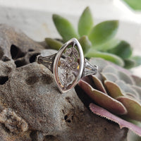18k gold two diamond Edwardian flower floral glove shield navette ring
