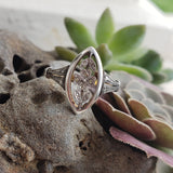 18k gold two diamond Edwardian flower floral glove shield navette ring