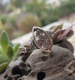 18k gold two diamond Edwardian flower floral glove shield navette ring
