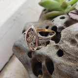 18k gold two diamond Edwardian flower floral glove shield navette ring