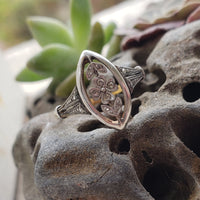 18k gold two diamond Edwardian flower floral glove shield navette ring
