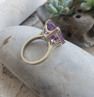 14k white gold emerald cut amethyst estate ring
