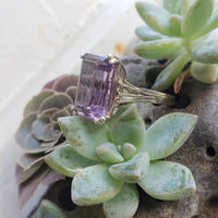 14k white gold emerald cut amethyst estate ring
