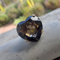 14k gold smokey quartz cocktail estate ring HEART