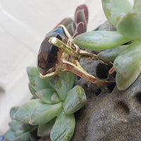14k gold smokey quartz cocktail estate ring HEART