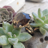 14k gold smokey quartz cocktail estate ring HEART