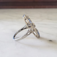 18k gold  Diamond & Sapphire estate Art Deco c.1920's filigree glove shield Ring