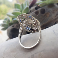 18k gold  Diamond & Sapphire estate Art Deco c.1920's filigree glove shield Ring