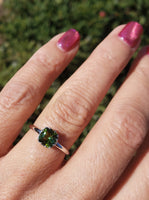 14k white gold green Tourmaline solitaire ring  - custom