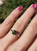 14k white gold green Tourmaline solitaire ring  - custom